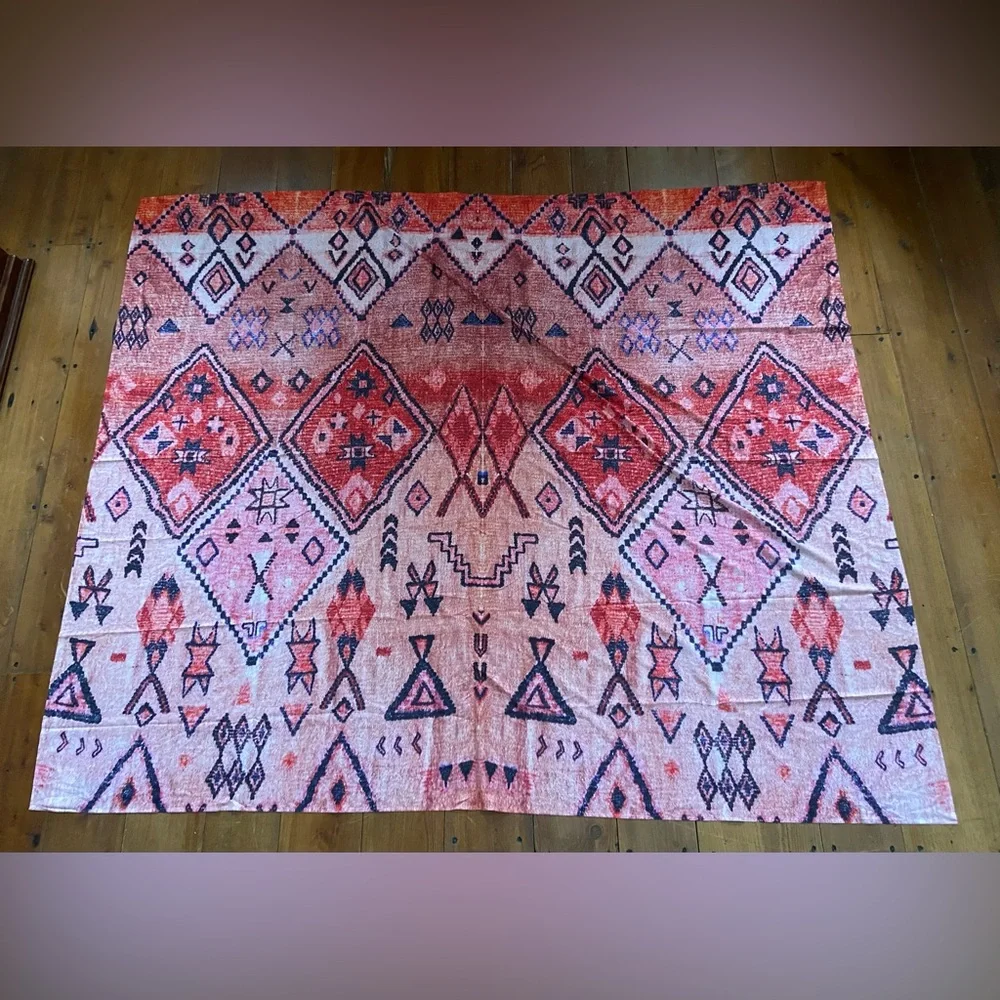 Tapestry Wallhanging or Bed Cover, Geometric Pattern 78 x 66”
